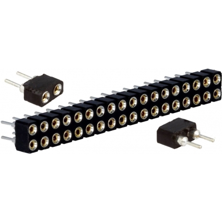 Tira doble de Pin hembra torneado 2.54mm Recto Bajo