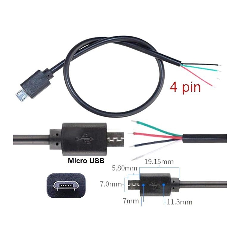violación longitud factor Adaptador Micro USB 2.0 Macho a Cable 4 hilos