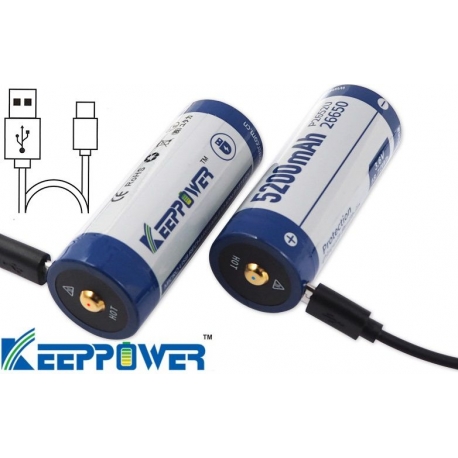 Baterías de Litio 26650 3.7v 5.200mA KeepPower USB Recargable