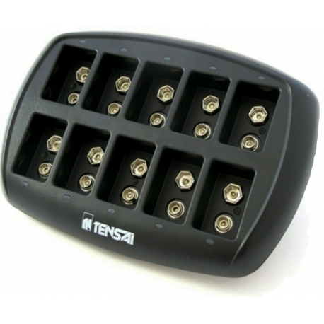 Cargador de 10 Baterias de 9v, (8.4V o 9.6V) NiCd-NiMh