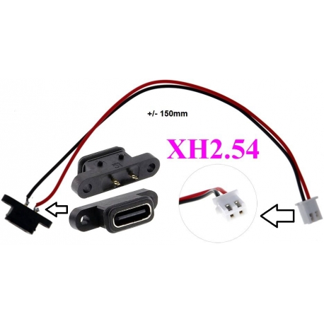 Conector USB-C Hembra Smd 2 pin con cables-conector XHP 2.54