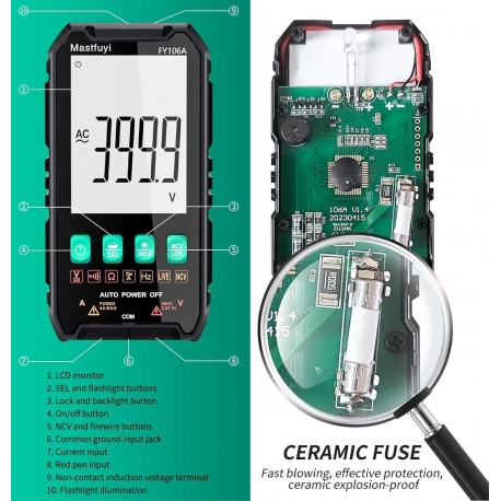Multímetro LCD Digital Multifunción FY106A