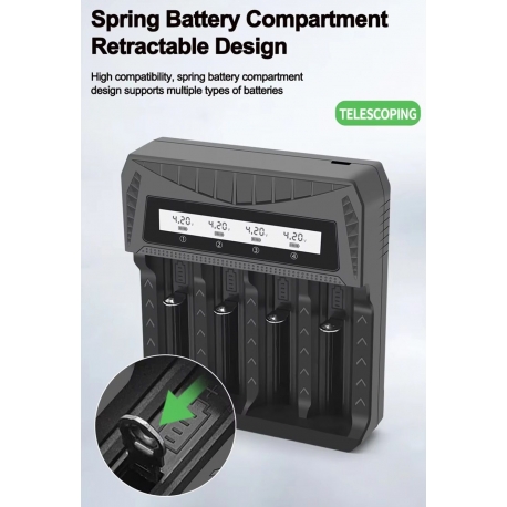 Multi Cargador de 1, 2 y 4 bahías. USB de Baterías Litio, NiMh, NICd