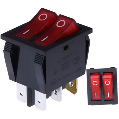 Interruptor Rocker basculante doble 2 circuitos 2 posiciones Negro-Rojo