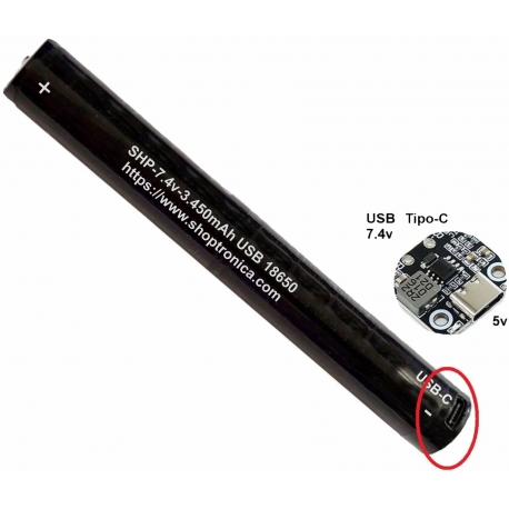 Batería de Litio USB tipo C, 7.4v 3450mA.