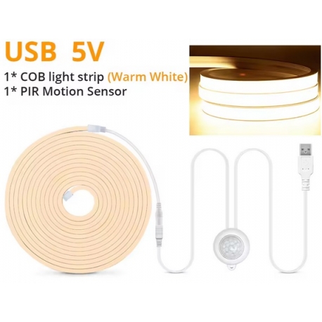 Tiras de Neon Cob 320 Led 2835 Sensor Pir USB 5v IP20