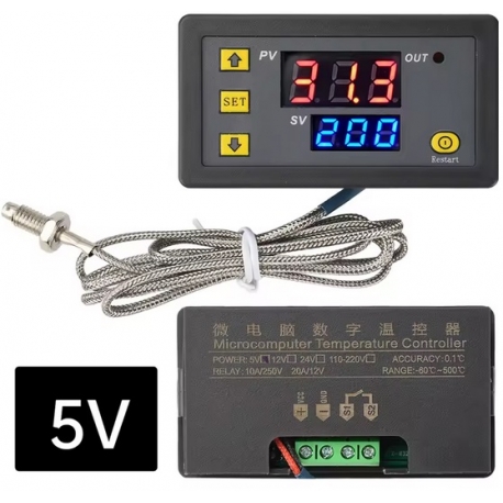 Termostato Digital de panel con Relé, Sonda K, 5v 