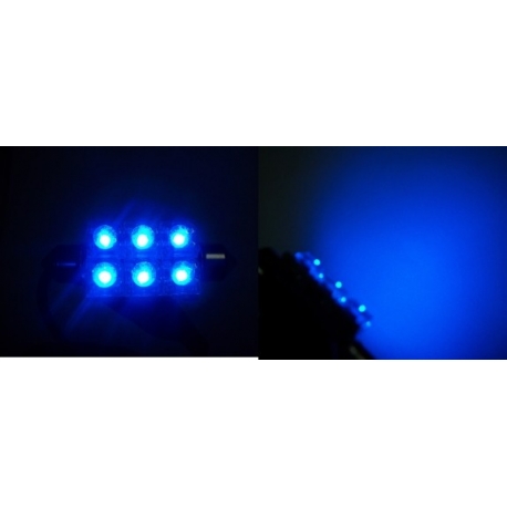 Festoon 6 LED Piraña Superflux 42mm azul
