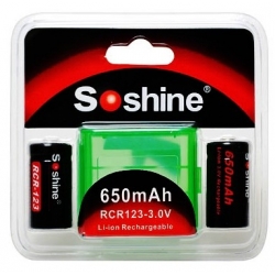 Baterías RCR123 Soshine 3.0v 650mA Pack de 2