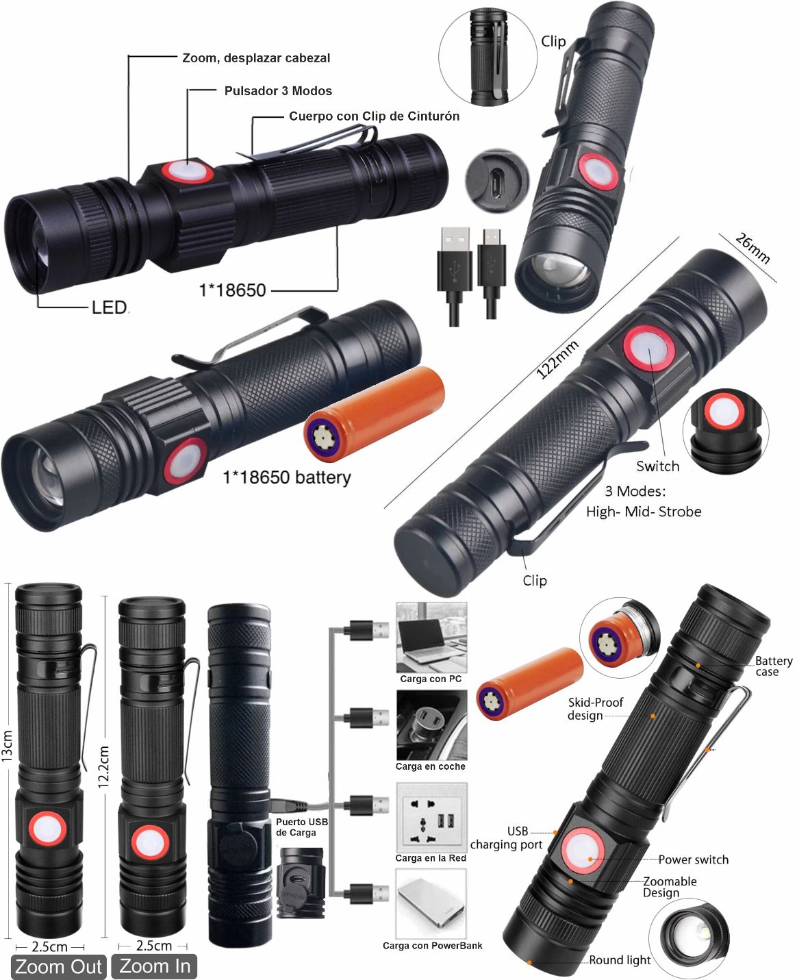 Linternas USB-Zoom SR180