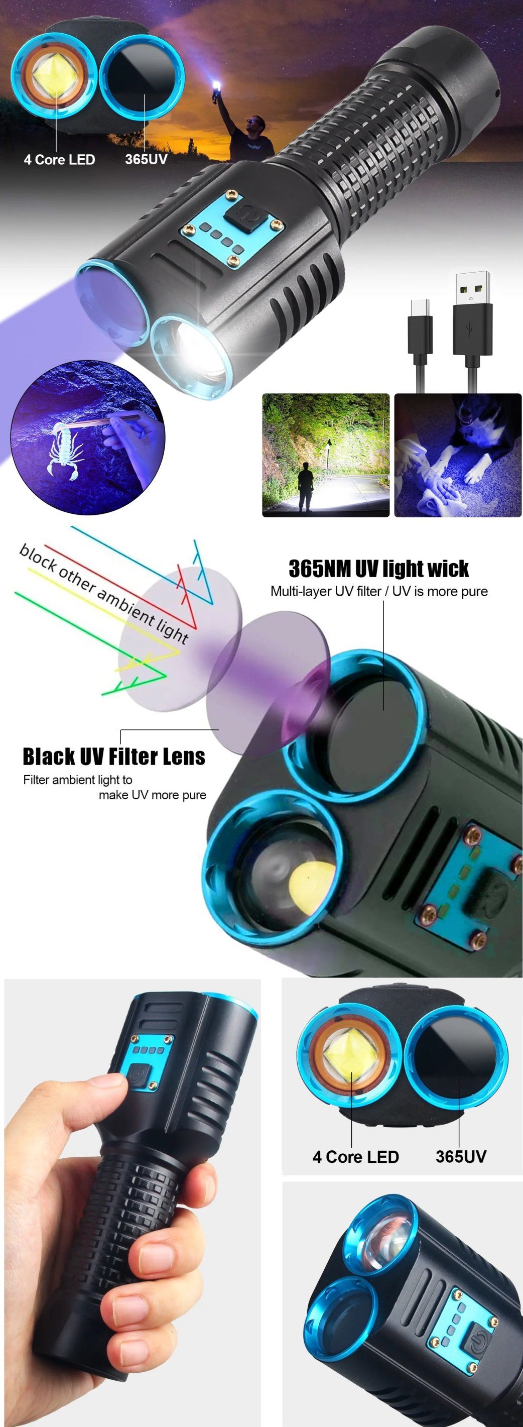 Linternas dos colores+UV
