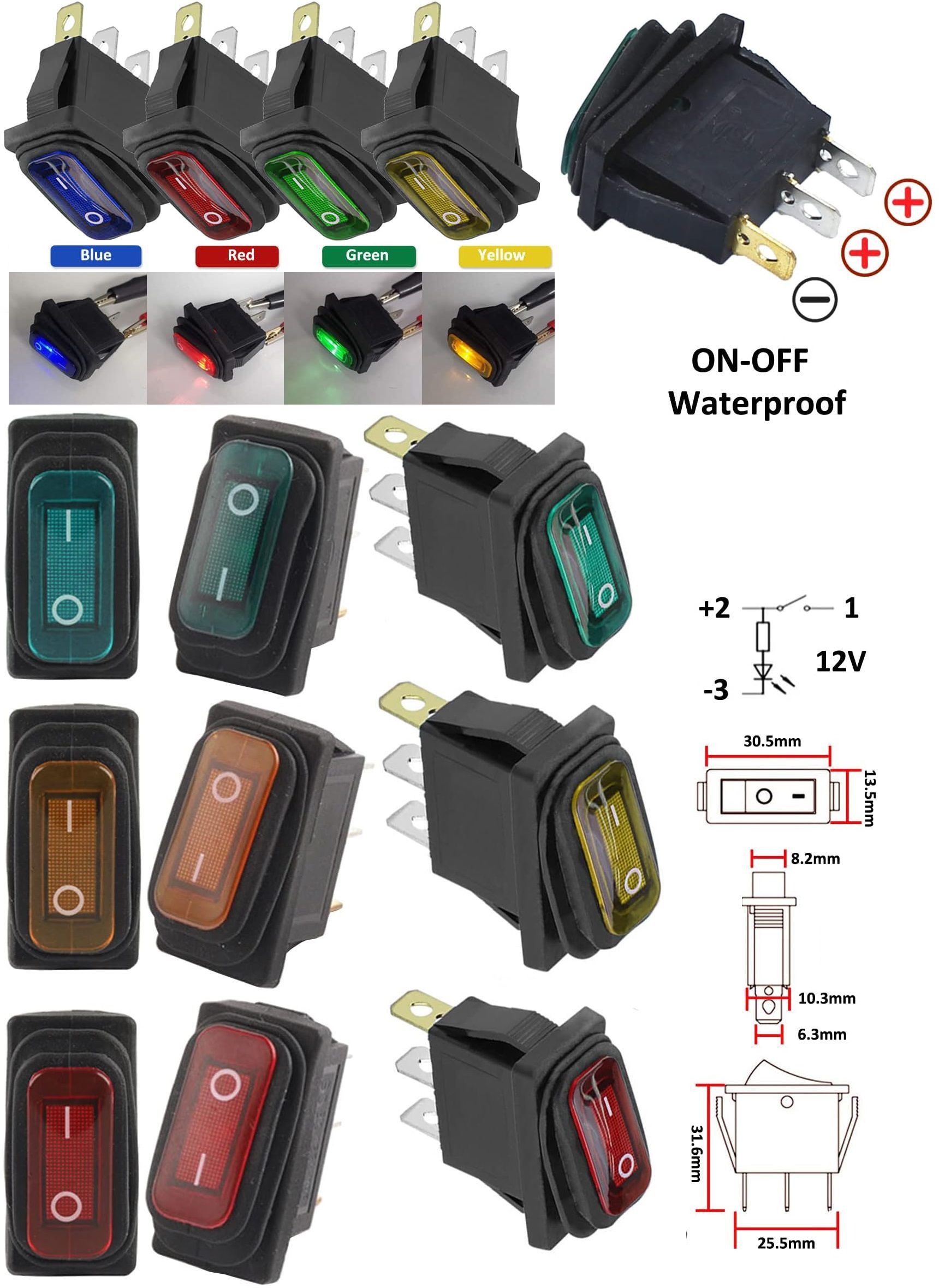 8 Interruptores Basculantes Con Iluminación LED, DC 12V 20A - Foto 5