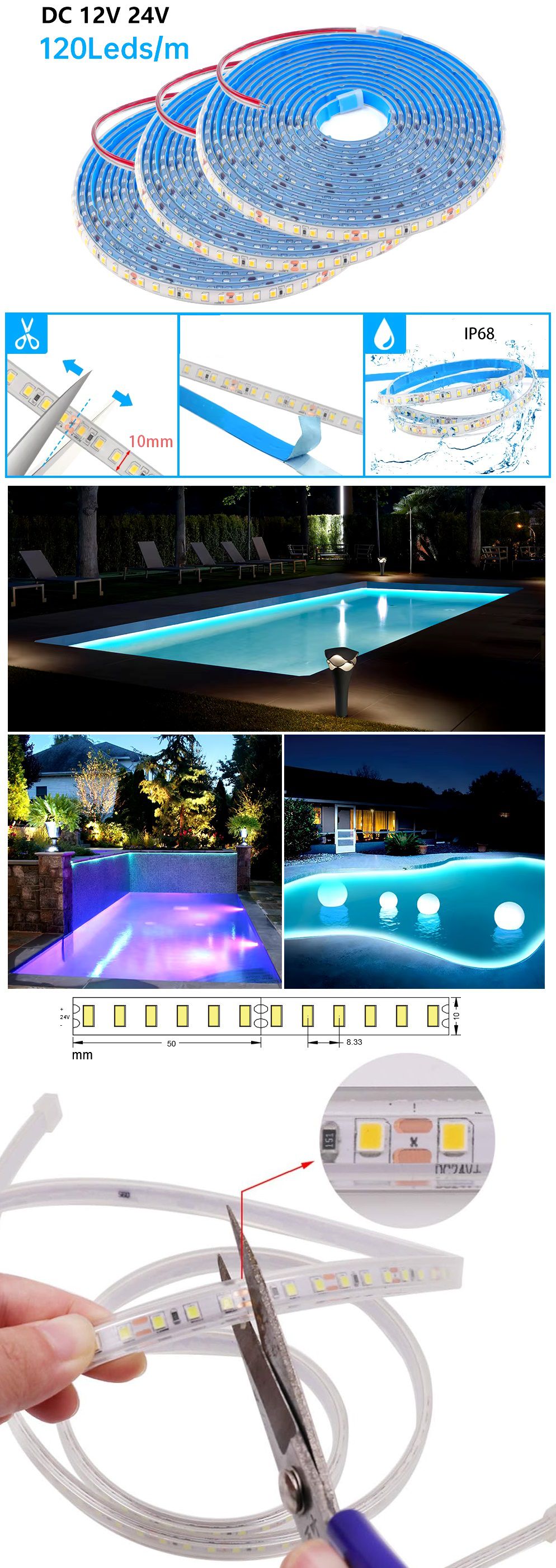 2pièces 2M LED Etanche 120-5630 SMD Bande Strip Guirlande Decoration