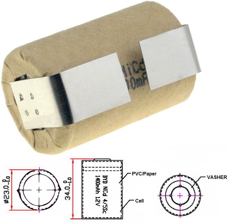 Bateria NI-CD 45SC 1,2V 1.4A PCB