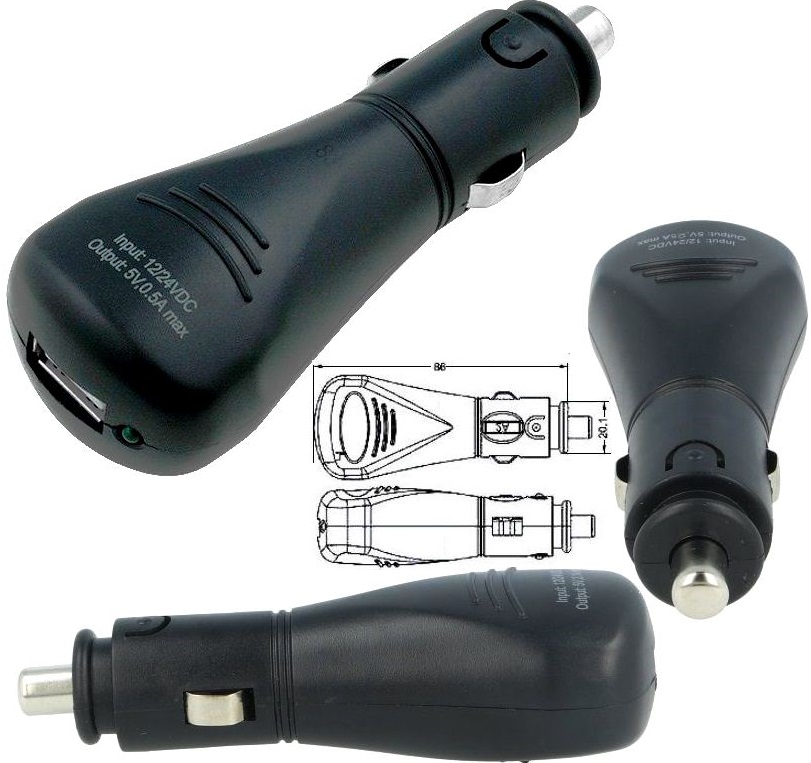 Cargador Mechero 5v.0.5A.