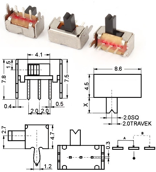 Interuptor desliz.acodado 8.6x4.6x4.7mm