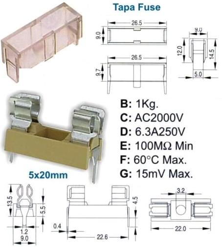 Medidas P.fuse 5x20 C.Impreso con tapa cristal