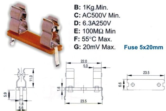 Medidas P.fuse 5x20 C.Impr.baquelita