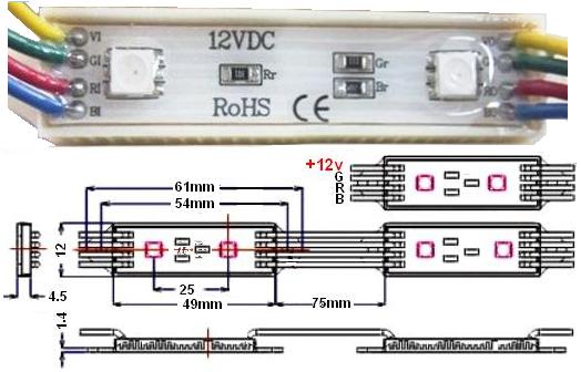 Modulo 2Led RGB 12v SMD 5050