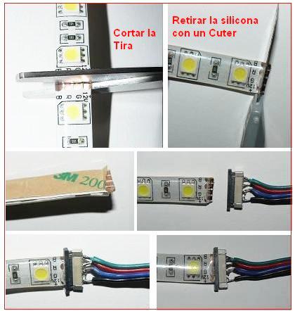 Montaje conector Tira RGB led
