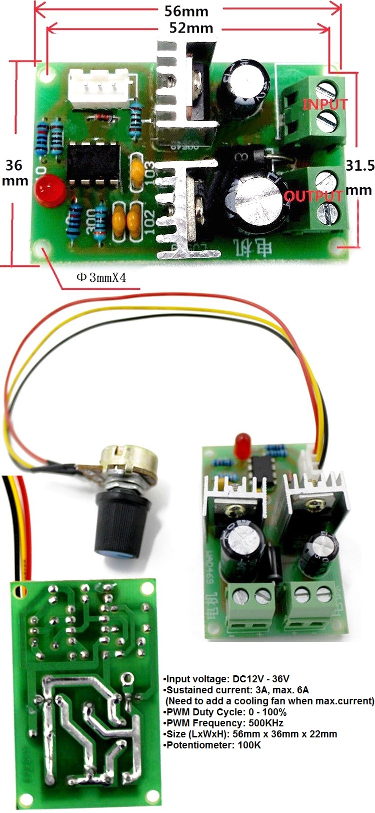 Regulador de motores PWM 12-36v