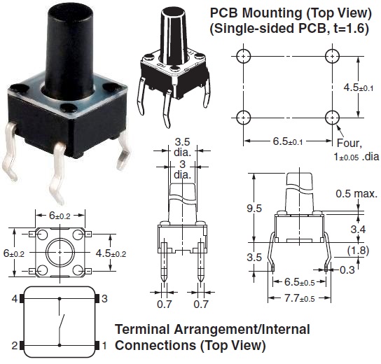 Tact switch Omron 6x6x9mm