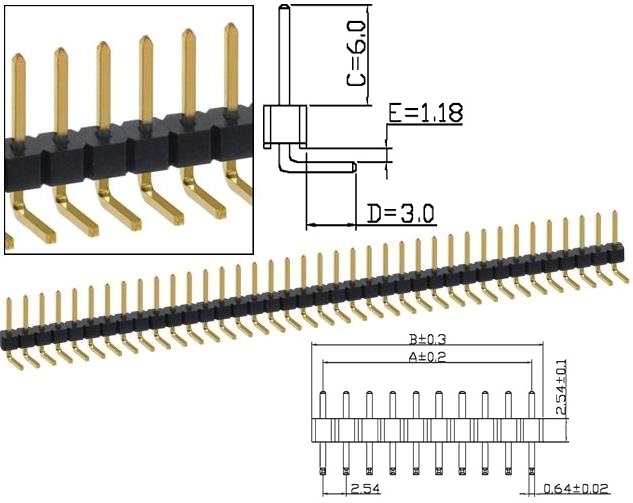 Tira de pines 2.54mm acodado tipo 1