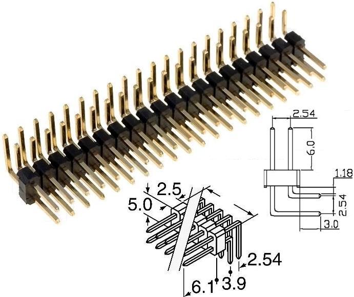 Tira de pines 2x2.54mm acodado